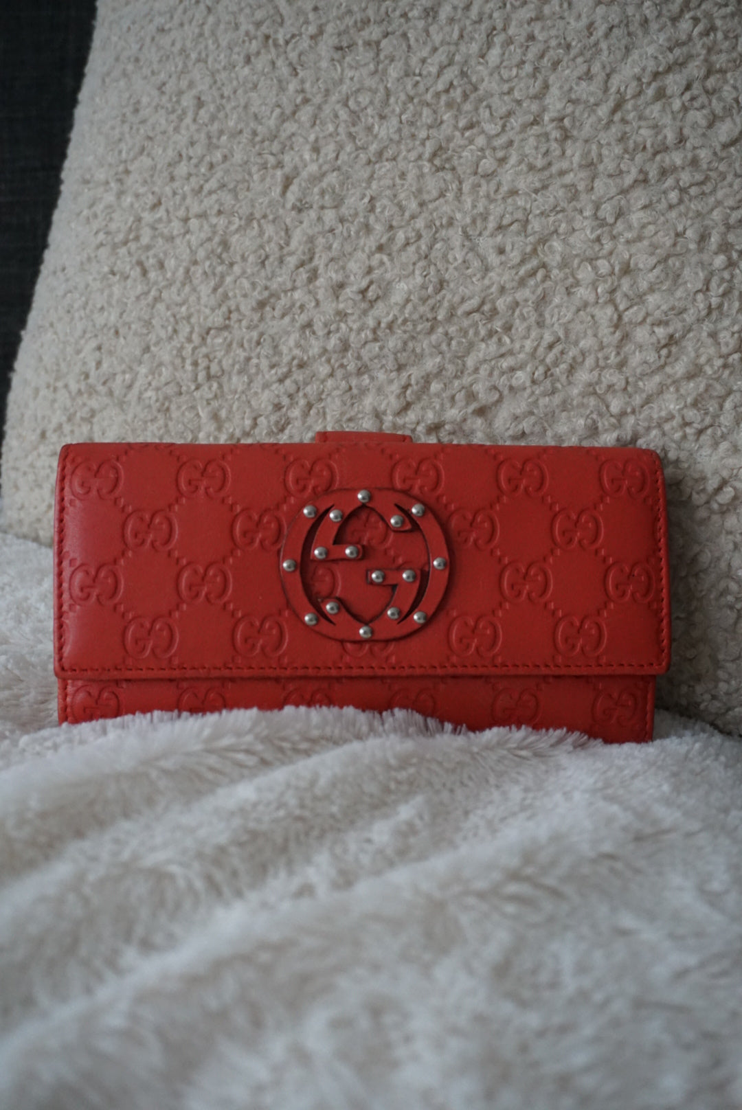 Red Gucci Guccissima Long Wallet