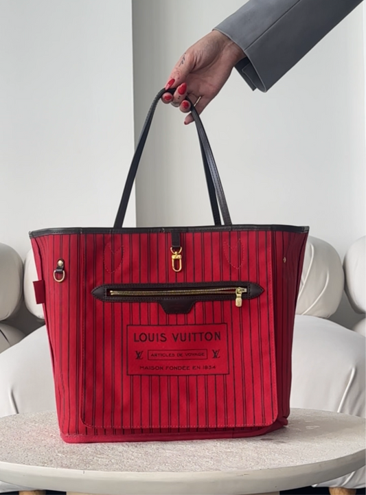 Louis Vuitton Neverfull MM Damier Ebene Canvas with Red Interior