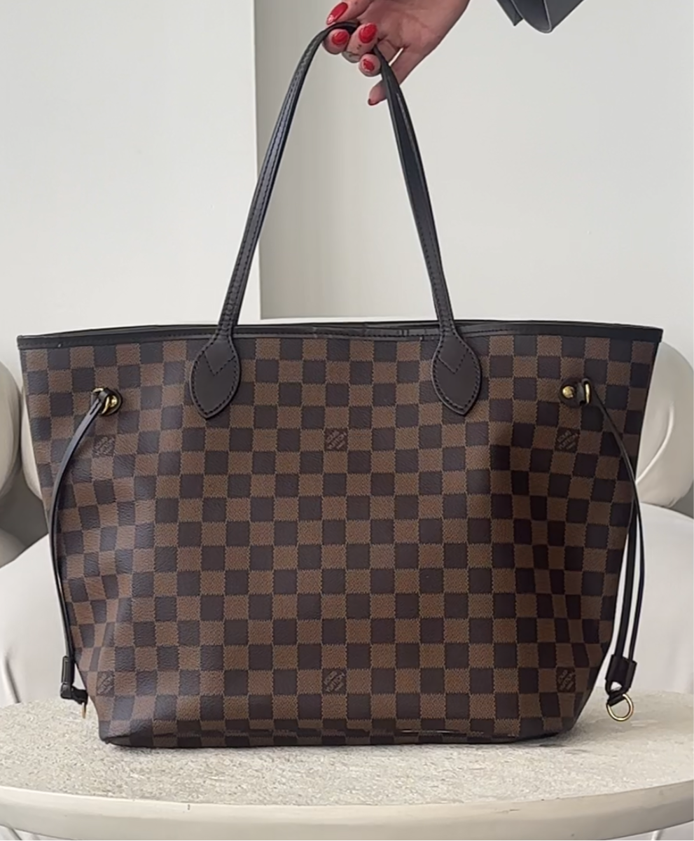 Louis Vuitton Neverfull MM Damier Ebene Canvas with Red Interior